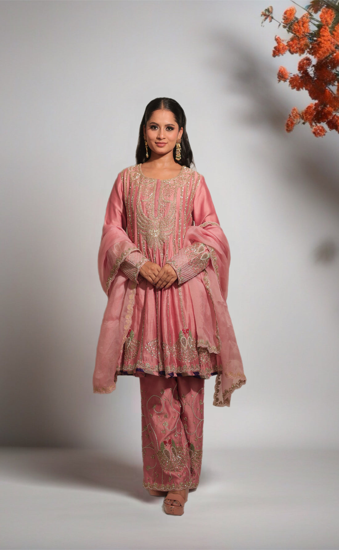 BLUSH PINK PEACOCK ANARKALI