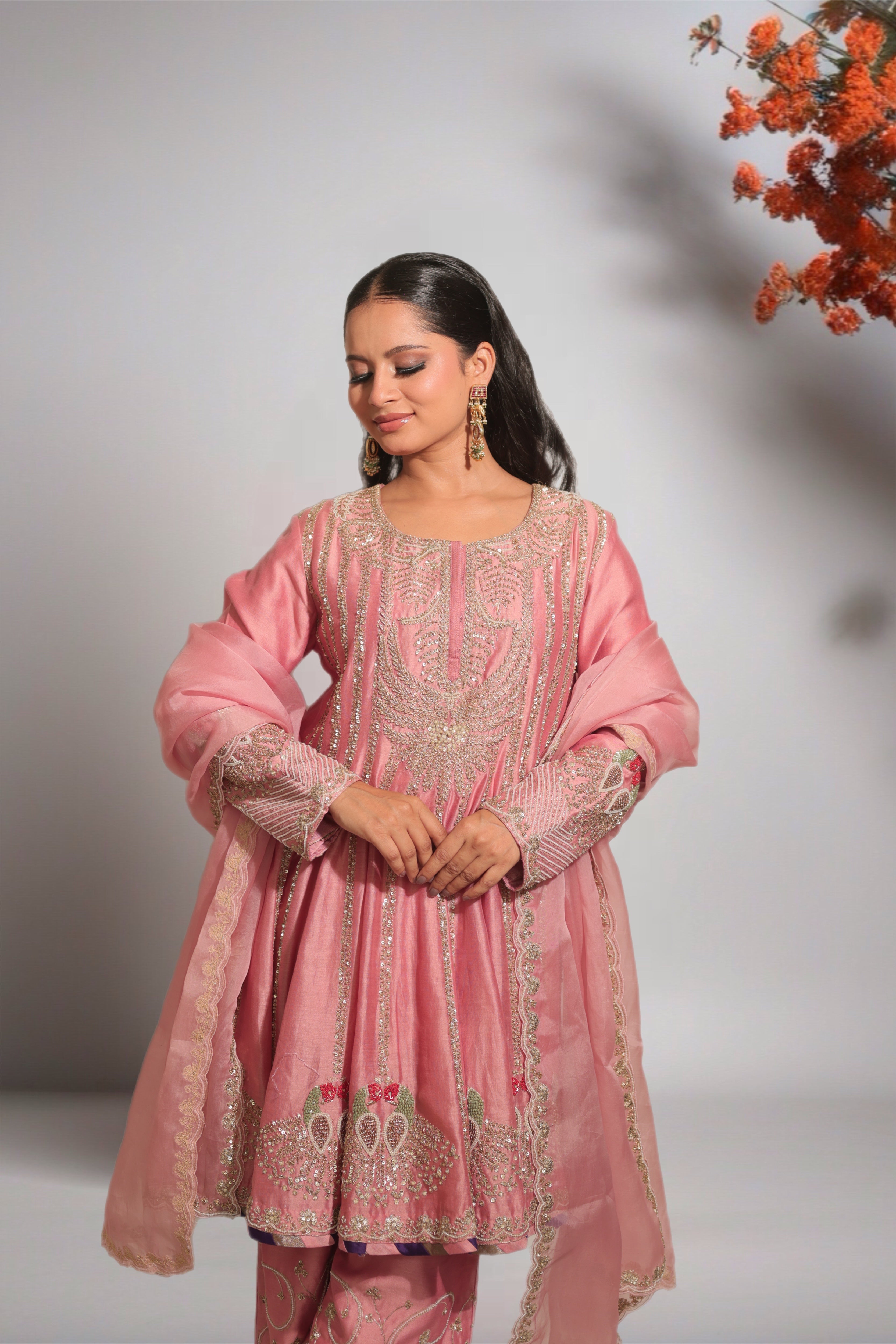 BLUSH PINK PEACOCK ANARKALI