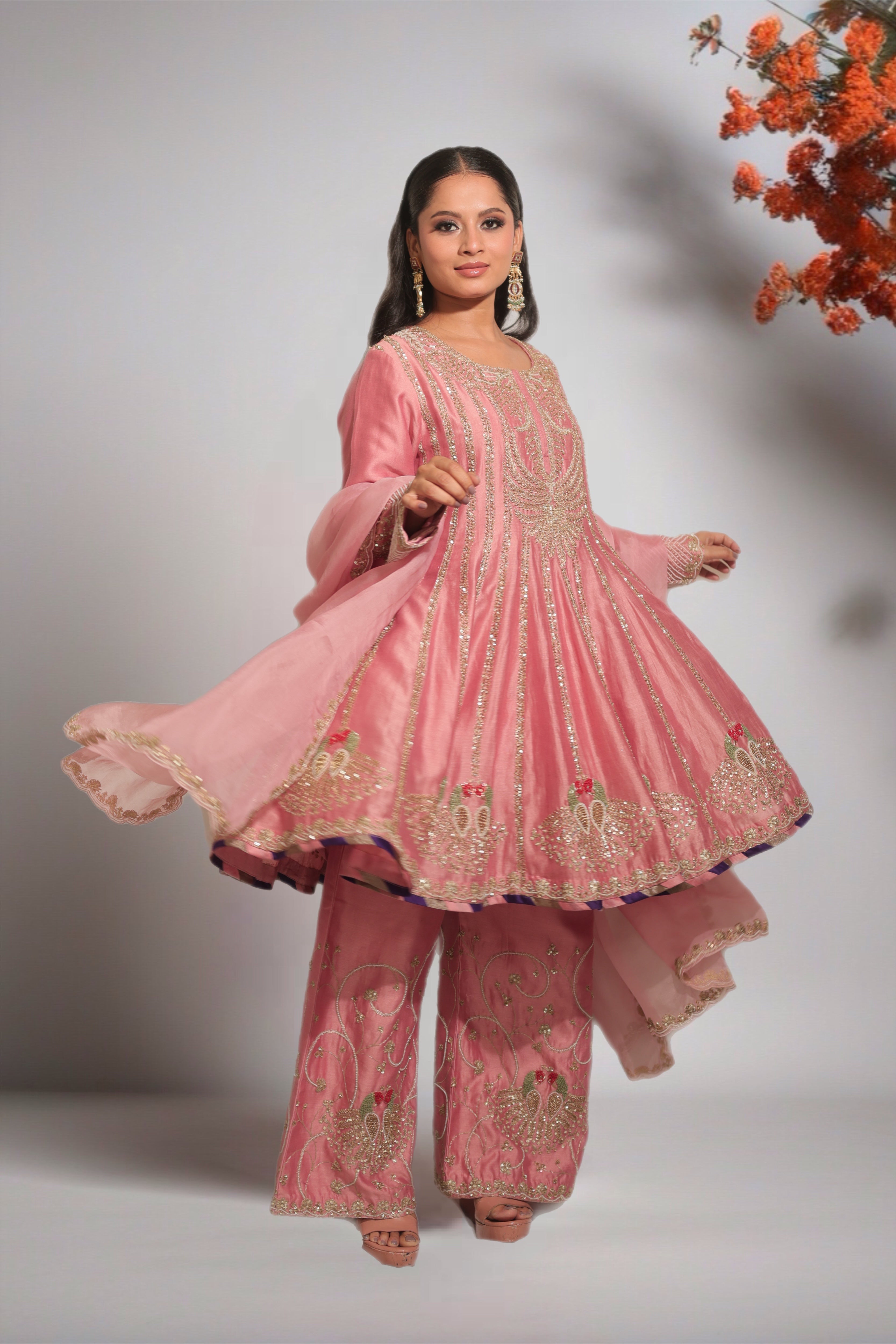 BLUSH PINK PEACOCK ANARKALI