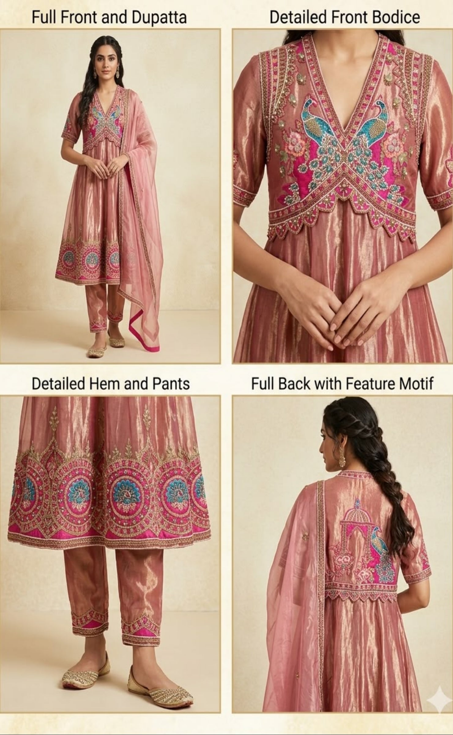 Peacock Motif Tissue Anarkali Set