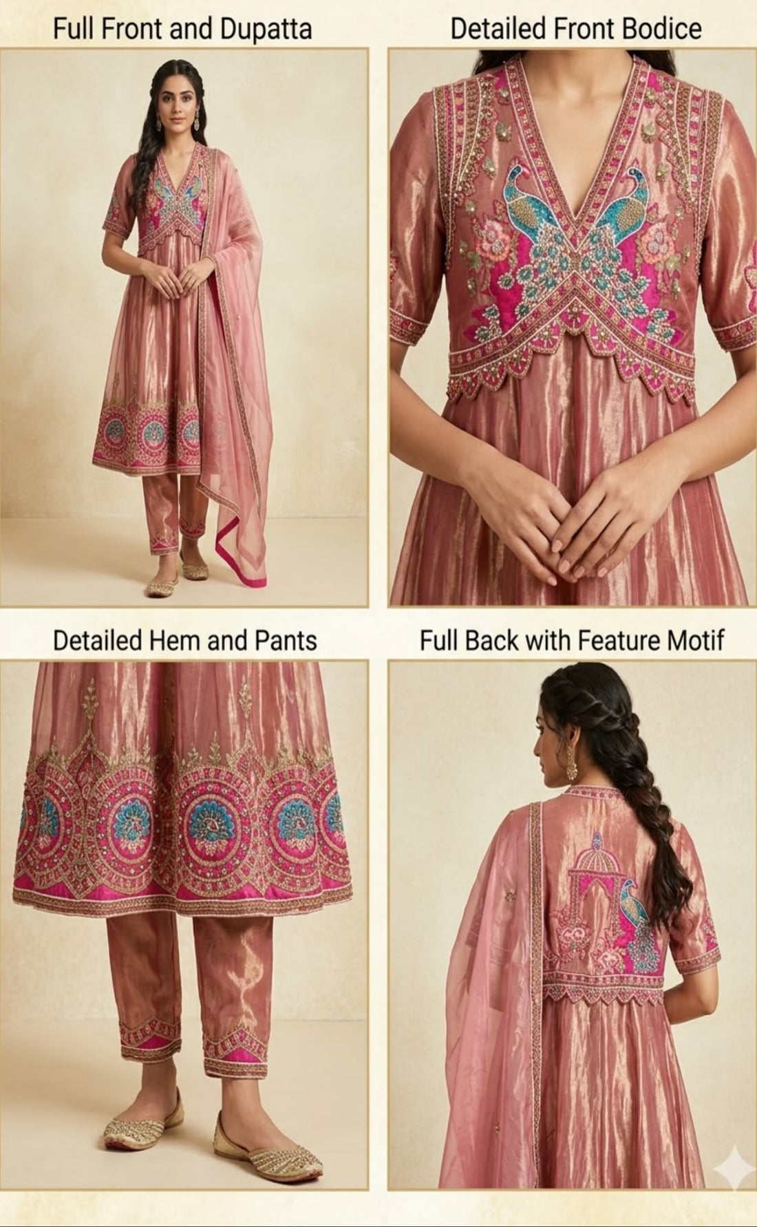 Peacock Motif Tissue Anarkali Set