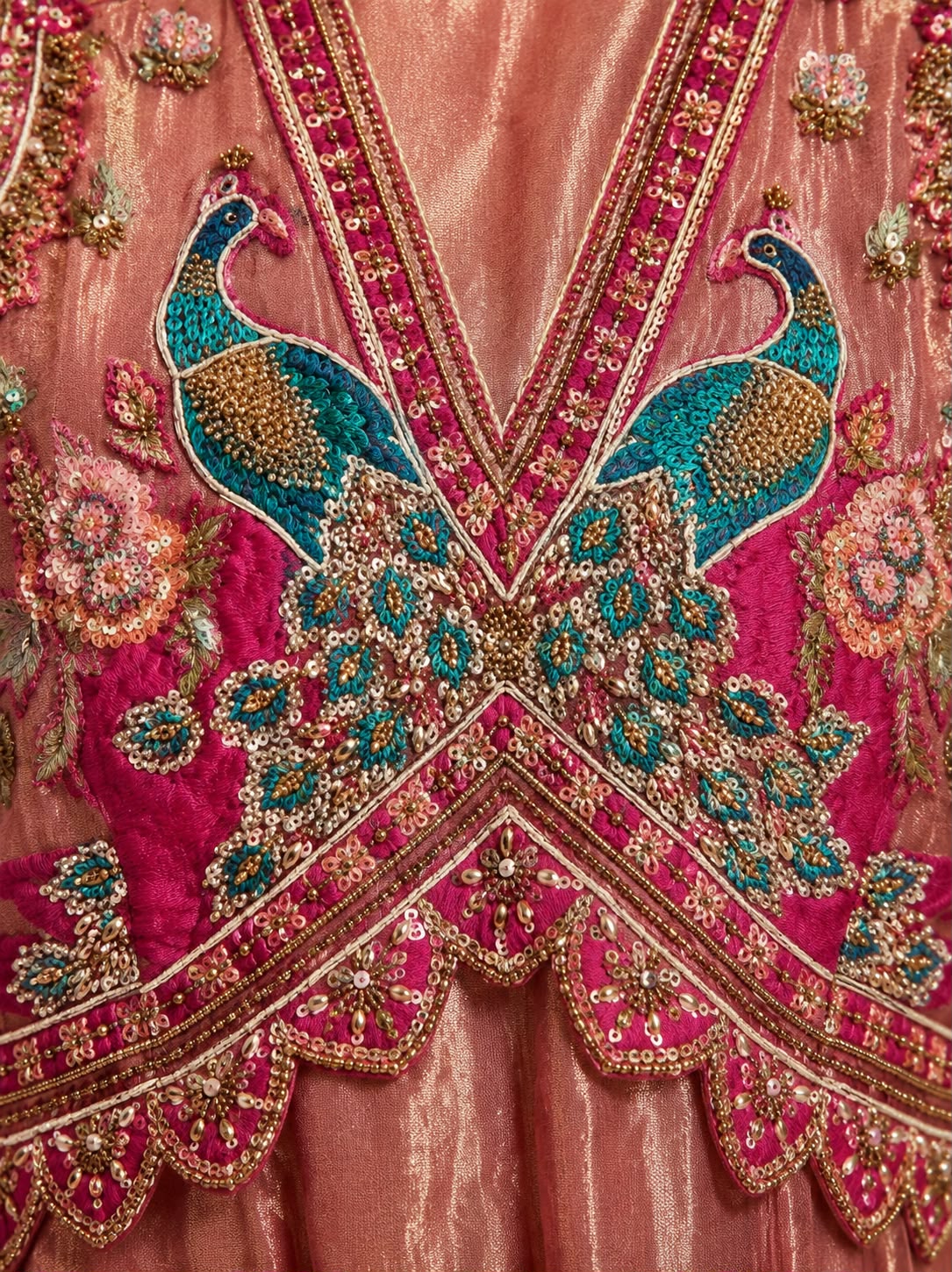 Peacock Motif Tissue Anarkali Set