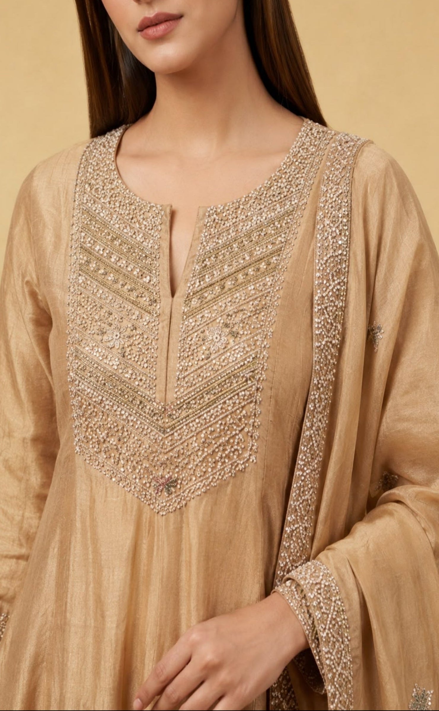 Champagne Gold Embroidered Anarkali Set