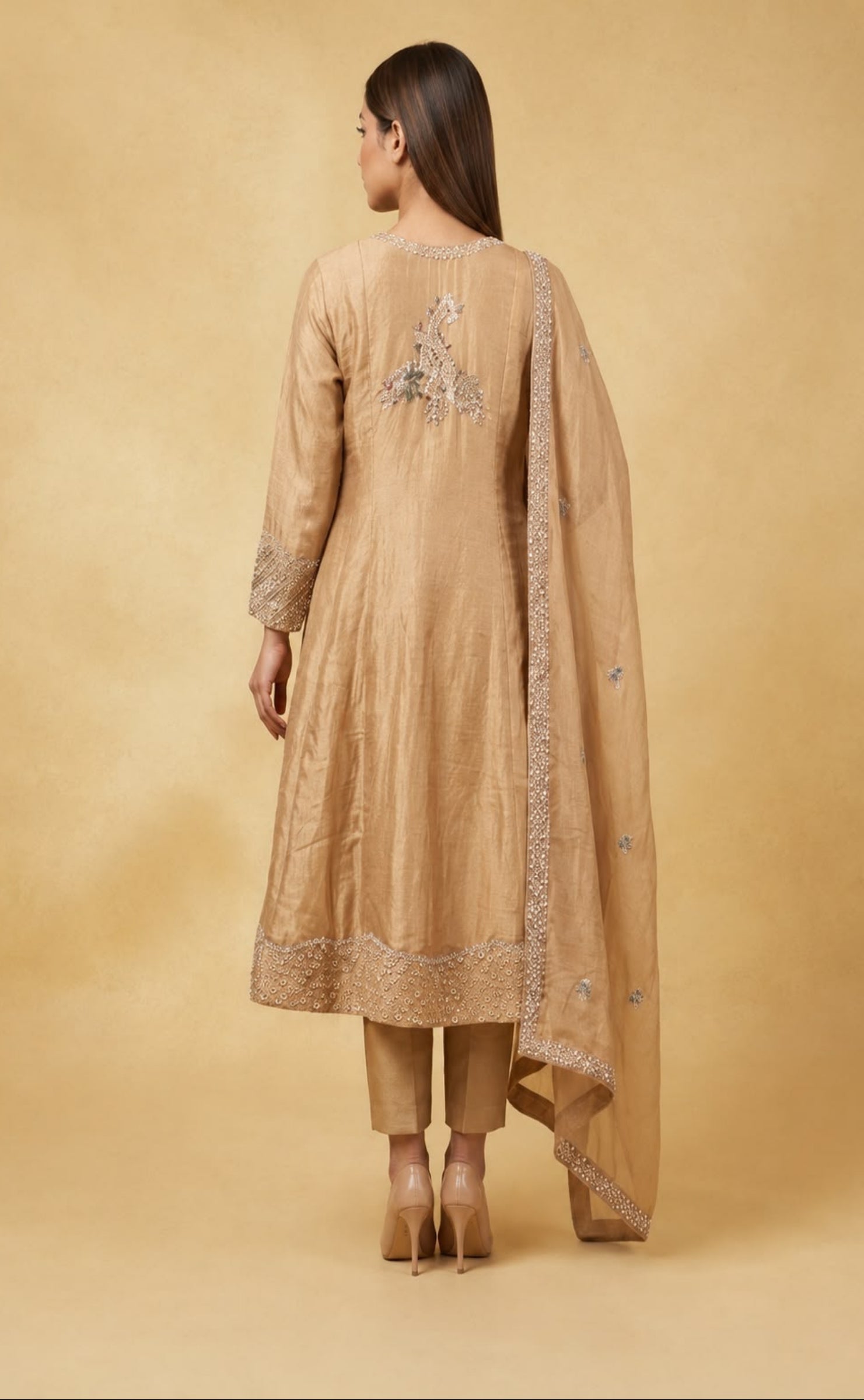 Champagne Gold Embroidered Anarkali Set
