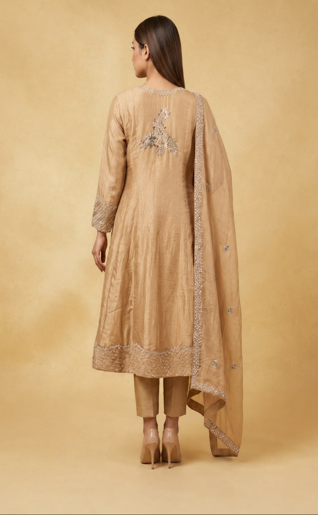 Champagne Gold Embroidered Anarkali Set