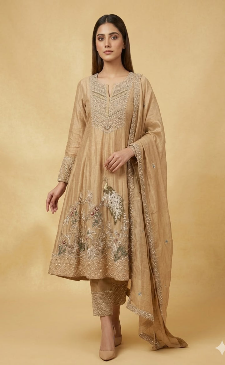 Champagne Gold Embroidered Anarkali Set