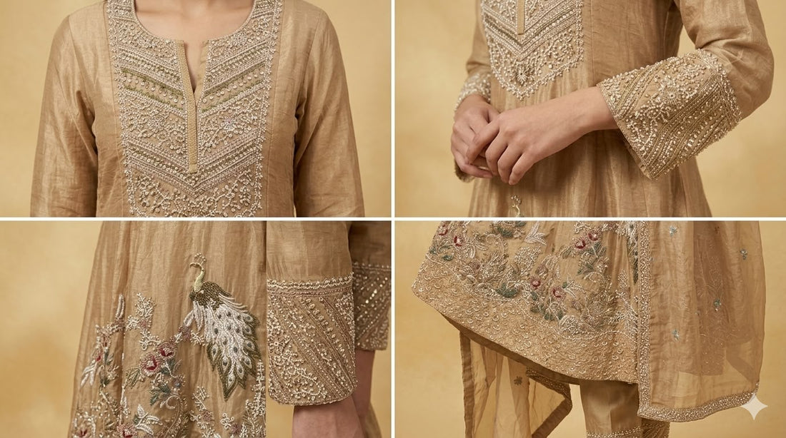 Champagne Gold Embroidered Anarkali Set