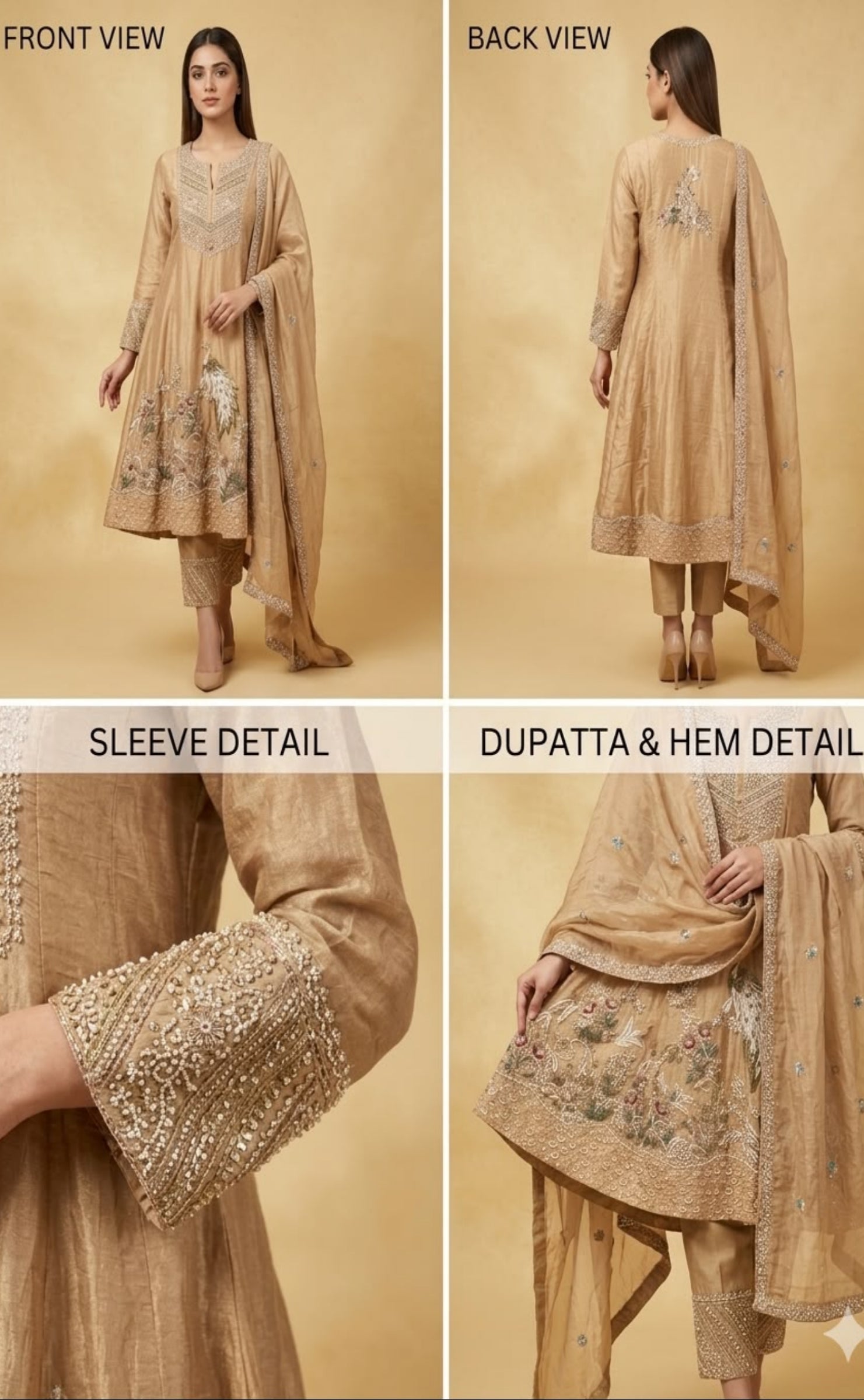 Champagne Gold Embroidered Anarkali Set