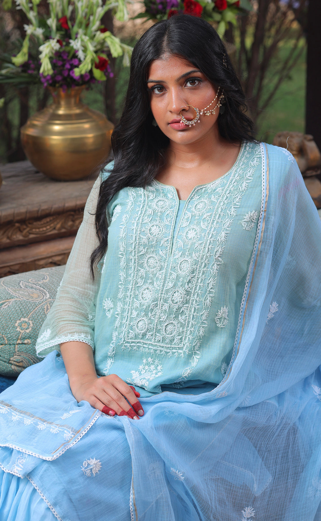 AYAMIK BLUE CHIKANKARI