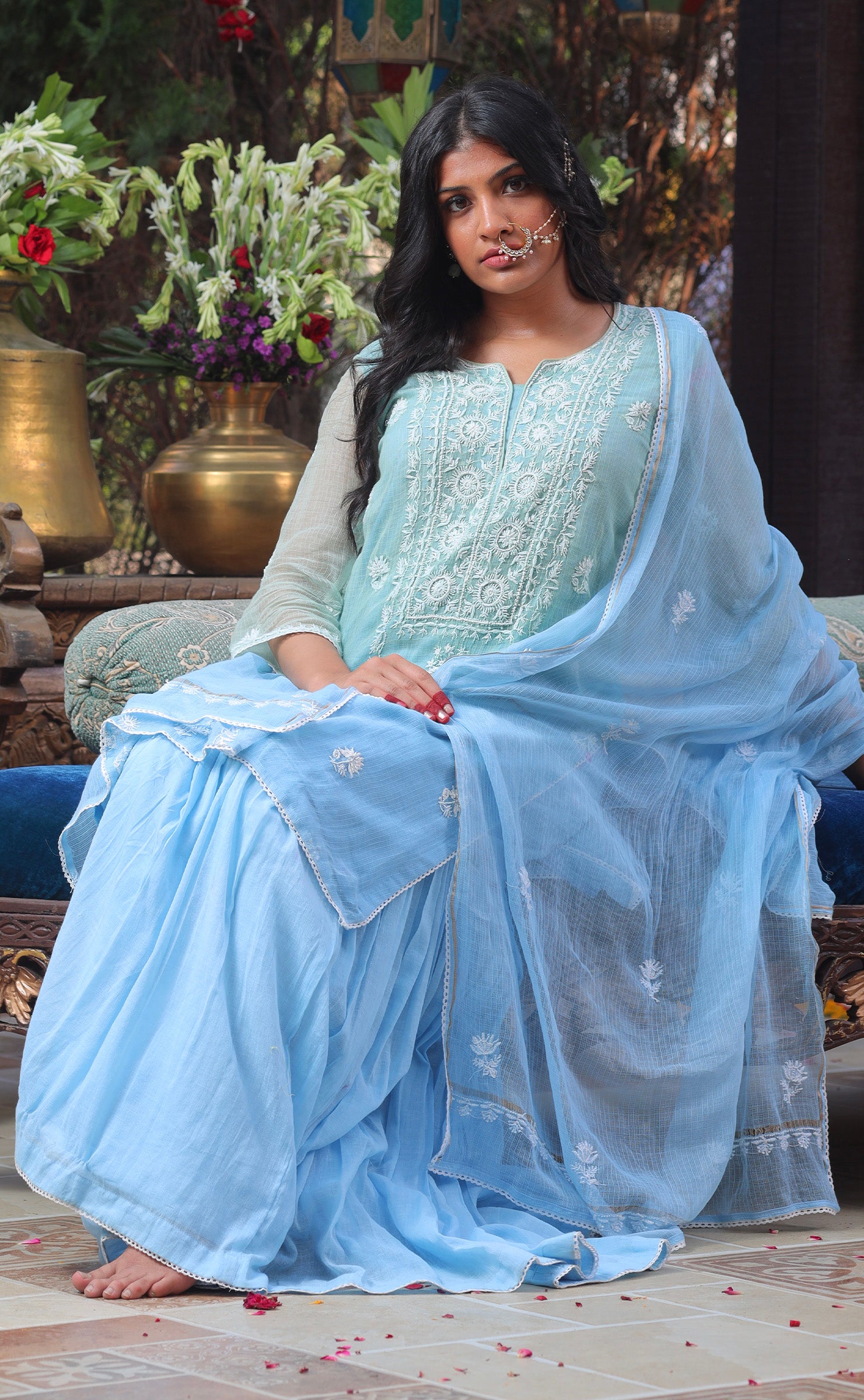 AYAMIK BLUE CHIKANKARI