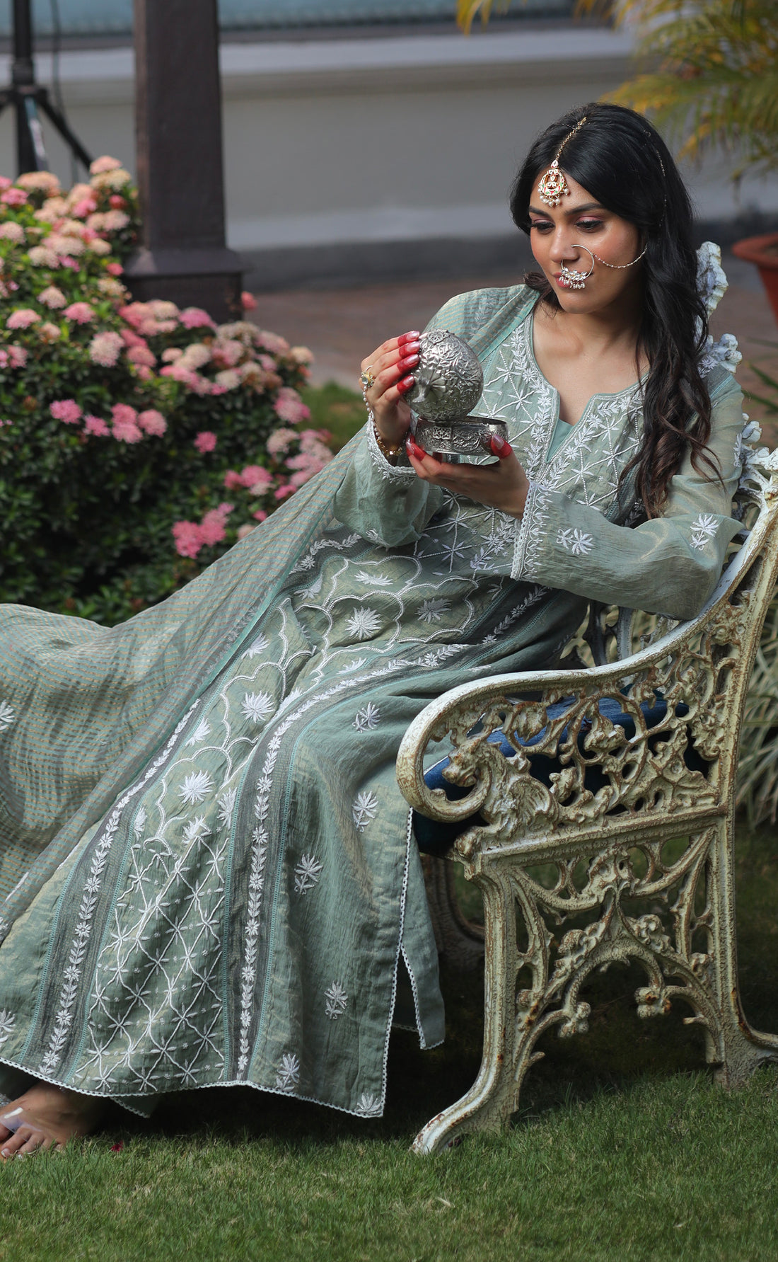 AYAMIK SAGE GREEN CHIKANKARI