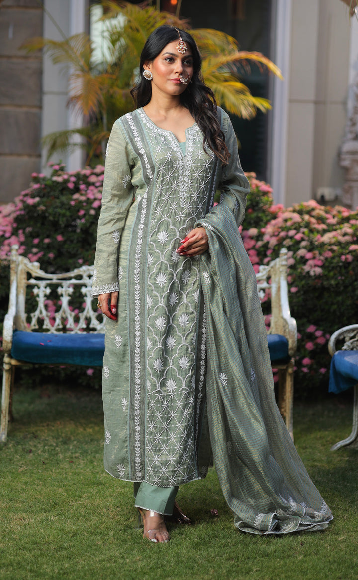 AYAMIK SAGE GREEN CHIKANKARI